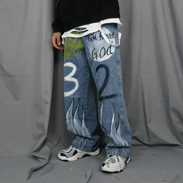 Handpainted Customized Street Style Men's Denim Jeans - Image 7