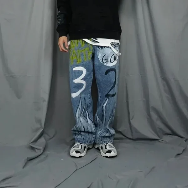 Handpainted Customized Street Style Men's Denim Jeans - Image 5