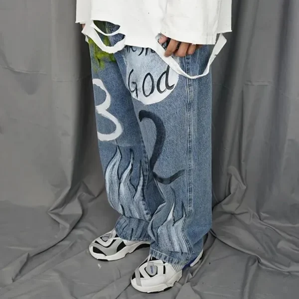 Handpainted Customized Street Style Men's Denim Jeans - Image 4