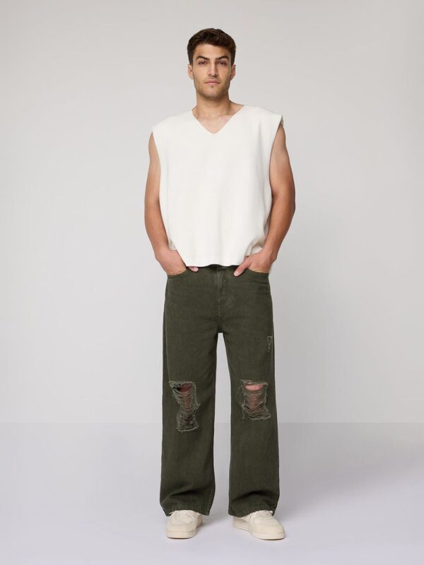 Men Wide Leg Highly Distressed Cotton Jeans - Image 2