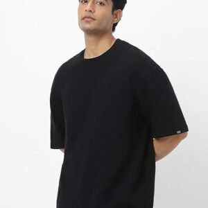 Men's Textured Round Neck Oversized Half Sleeve Cotton T-Shirt