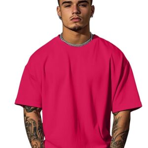 Oversized Baggy Fit Drop Shoulder Half Sleeves Round Neck Solid Pure 100% Cotton T-Shirt for Men
