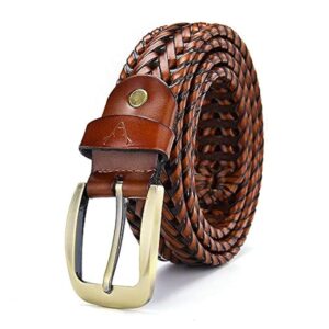 VOGARD Mens Braided Genuine Leather Original Branded Belt | Woven Leather Belt for Casual Pants with Brass Buckle| Micro Adjustable