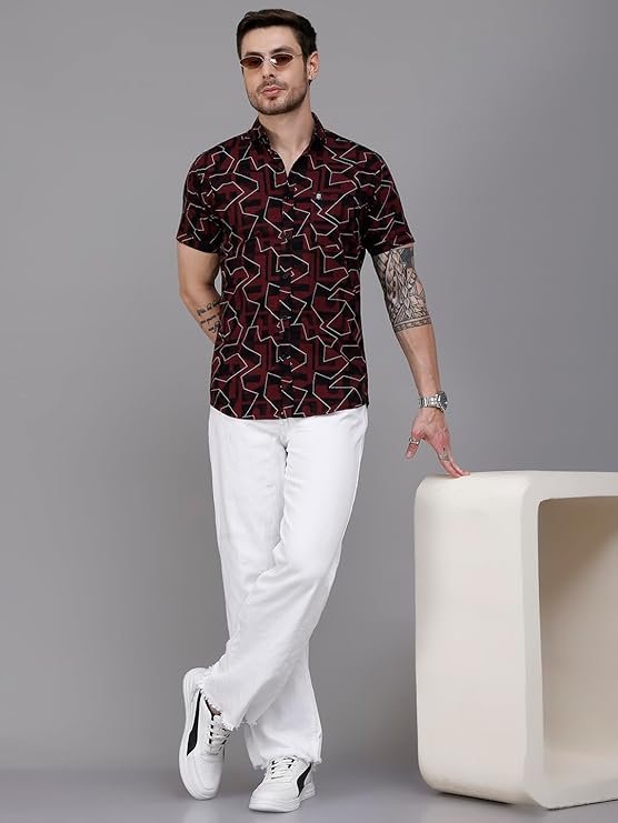Majestic Man Slim Fit Printed Pure Cotton Casual Half Sleeve Shirt - Image 2