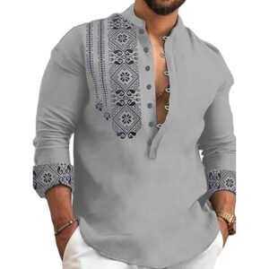 DEELMO Men's Cotton Blend Mandarin Collar Self One Design Full Sleeve Casual Short Kurta