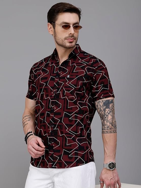 Majestic Man Slim Fit Printed Pure Cotton Casual Half Sleeve Shirt - Image 4
